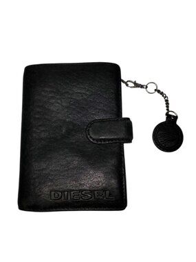Vintage Y2K Diesel Bi-Fold Wallet w/Charm Black Leather Zipper Magnetic-Snap
